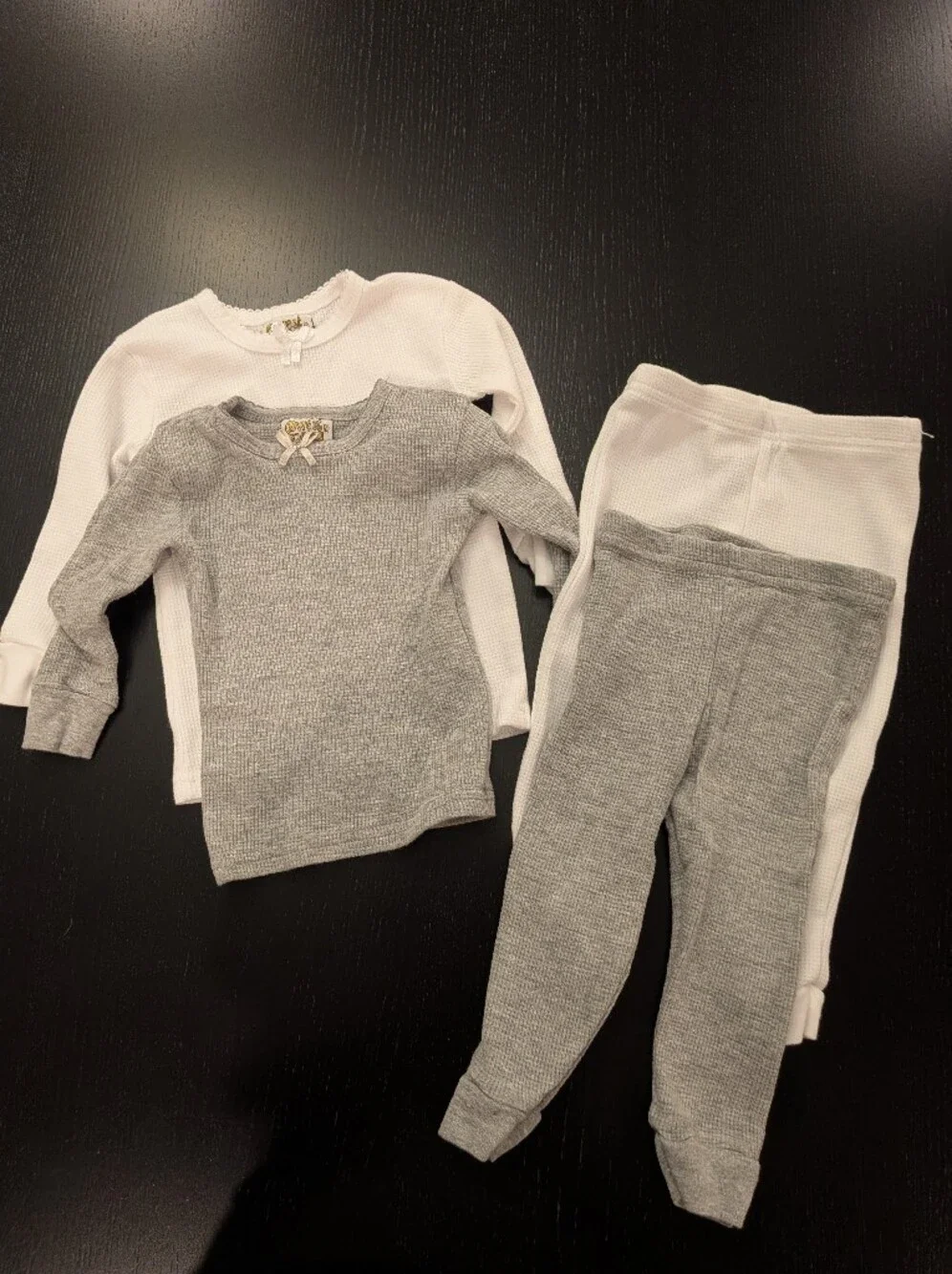 Neutral Gray & White Waffle Knit Two-Piece Set